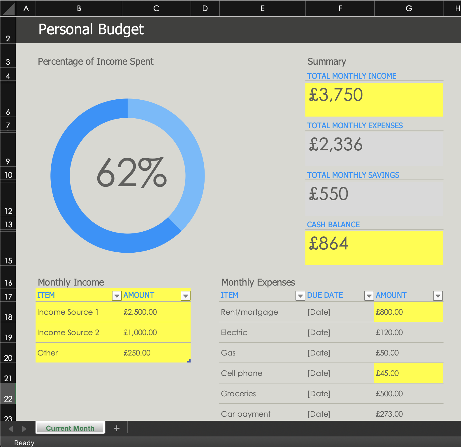 Example Excel Map configuration