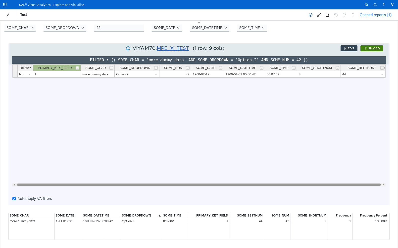 Three report parameters driving the embedded editor