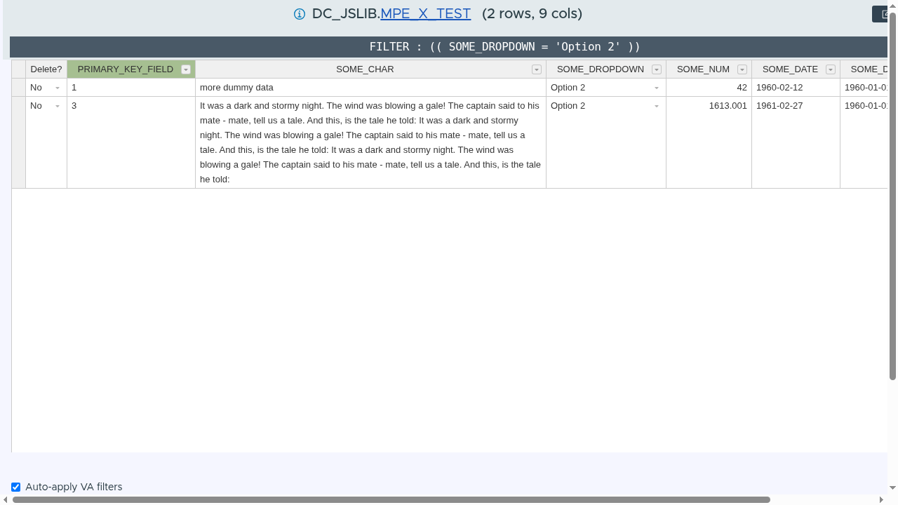 A va_parmap mapping filtering a column