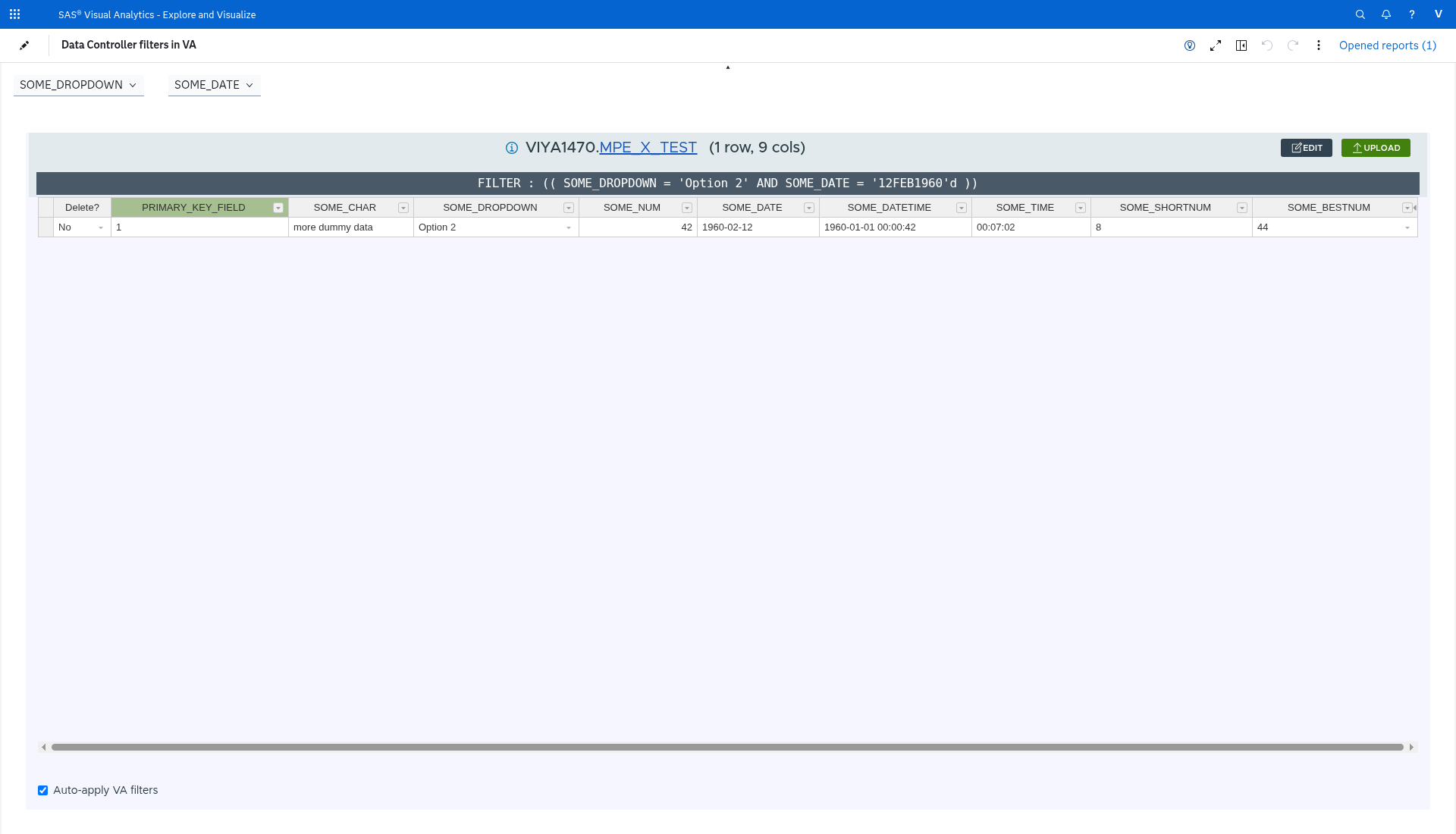 A value and a date parameter filtering the embedded editor