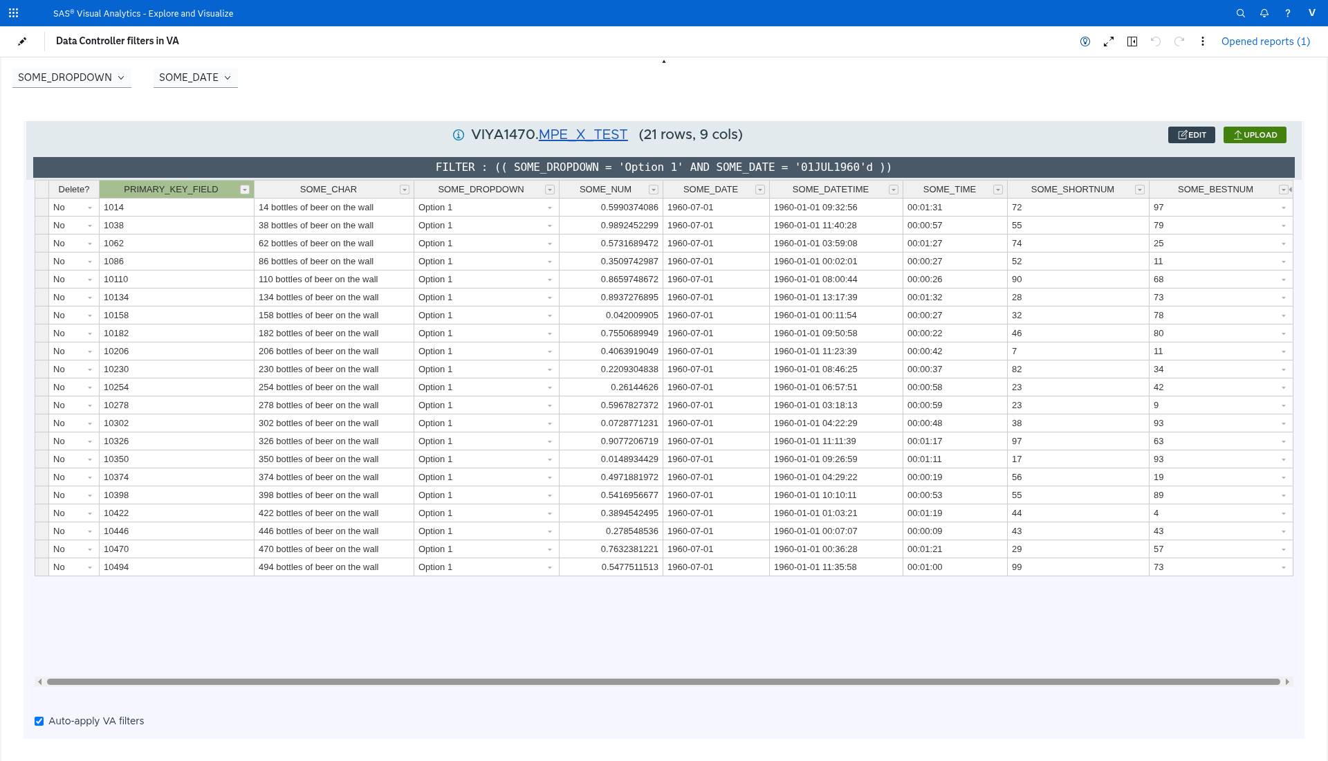 A value and a date parameter filtering the embedded editor
